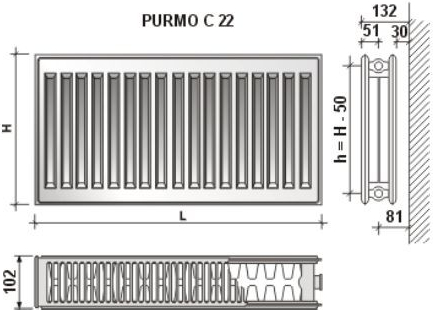 Purmo COMPACT C22 600 x 2600 mm F062206026010300