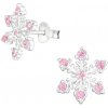 Strieborné náušnice napichovacie Snehové vločky - ružový krištáľ 12 mm Strieborné náušnice napichovacie Snehové vločky - ružový krištáľ 12 mm