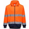 Portwest B317 Reflexná mikina s kapucňou na zips oranžová tmavomodrá