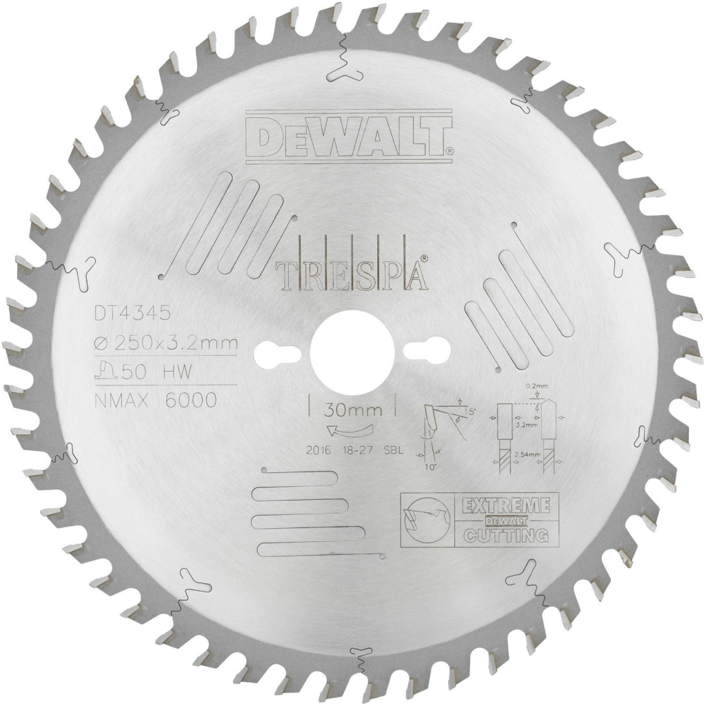 DeWALT DT4345 Pílový kotúč, ø 250 mm, 50 zubov