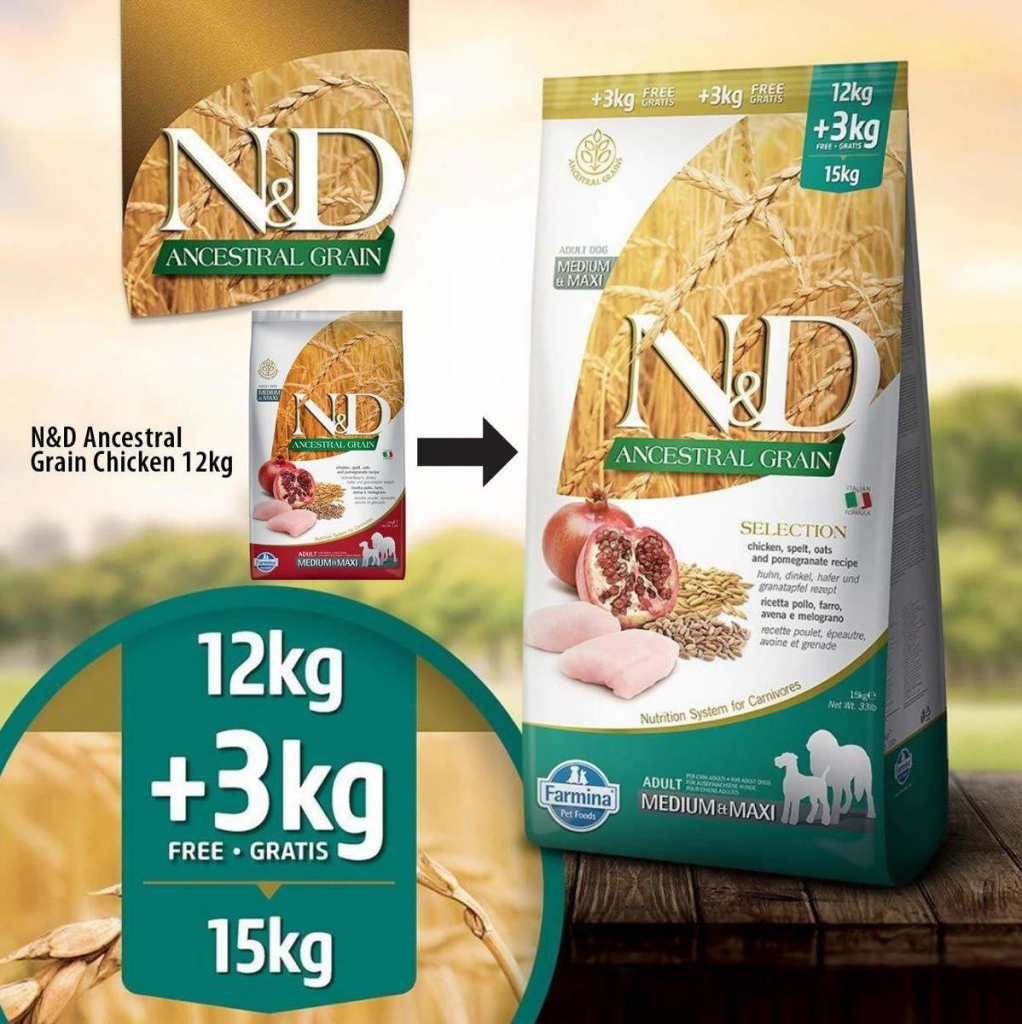 N&D Dog LG SELECTION Adult Medium & Maxi Chicken, Spelt, Oats & Pomegranate 12 kg
