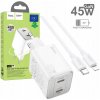 Nabíjačka Hoco N42 2x USB-C PD 45W GaN do siete + kábel C-Lightning, biela Nabíjačka Hoco N42 2x USB-C PD 45W GaN do siete + kábel C-Lightning, biela