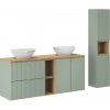 Comad Kúpeľňová zostava Line Reed Green so skrinkami a umývadlami 140 cm zelená/dub evoke Comad Kúpeľňová zostava Line Reed Green so skrinkami a umývadlami 140 cm zelená/dub evoke