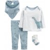Carter's Set 4dielny tričko dl. rukáv tepláky ponožky podbradník Blue Dino chlapec LBB Carter's Set 4dielny tričko dl. rukáv tepláky ponožky podbradník Blue Dino chlapec LBB