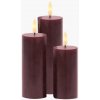 SIRIUS Dobíjacie voskové sviečky LED Herring, bordová farba, 3ks