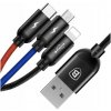 Baseus CAMLT-BSY01 Three Primary Colors 3v1 USB - micro USB / Lightning / USB-C nylonový opletený 3,5A, 1,2m, černý Baseus CAMLT-BSY01 Three Primary Colors 3v1 USB - micro USB / Lightning / USB-C nylonový opletený 3,5A, 1,2m, černý