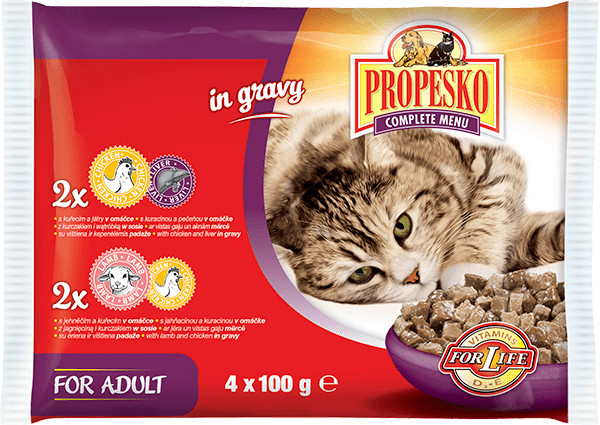 Propesko Cat kuracie s pečeňou jahňacie s kuraťom 13 x 4 x 100 g