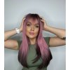 Dlhá pastelovo ružová parochňa Nicky so sivými korienkami a končekmi Dlhá pastelovo ružová parochňa Nicky so sivými korienkami a končekmi