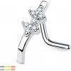 Šperky eshop - Oceľový 316L piercing do nosa - zahnutý prúžok, dvojramenný kríž so zirkónov, 1 mm Q01.03 - Farba piercing: Medená Šperky eshop - Oceľový 316L piercing do nosa - zahnutý prúžok, dvojramenný kríž so zirkónov, 1 mm Q01.03 - Farba piercing: Medená