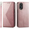 Peňaženkové kožené puzdro Cubic Grid Calf na Oppo A38 - Ružová zlatá Peňaženkové kožené puzdro Cubic Grid Calf na Oppo A38 - Ružová zlatá