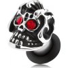 Šperky eshop - Oceľový plug do ucha, strieborný odtieň, lebka s helmou, patina, červené zirkóny S36.03 - Hrúbka: 4 mm Šperky eshop - Oceľový plug do ucha, strieborný odtieň, lebka s helmou, patina, červené zirkóny S36.03 - Hrúbka: 4 mm