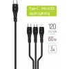 Kábel ColorWay 3v1 (Lightning+MicroUSB+Type-C) 3.0A, PD 60W data, 20W, 1.2m, čierny (CW-CBPDU3060-BK) Kábel ColorWay 3v1 (Lightning+MicroUSB+Type-C) 3.0A, PD 60W data, 20W, 1.2m, čierny (CW-CBPDU3060-BK)