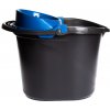 Vedro plastové s modrým žmýkačom a s výlevkou, 15l čierne, plastová rukoväť Vedro plastové s modrým žmýkačom a s výlevkou, 15l čierne, plastová rukoväť