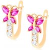Šperky eshop - Náušnice v žltom 14K zlate - ligotavý zirkónový motýlik ružovej farby GG94.23 Šperky eshop - Náušnice v žltom 14K zlate - ligotavý zirkónový motýlik ružovej farby GG94.23
