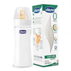 CHICCO láhev sklo 240 ml, silik.d., 0+
