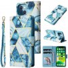 Peňaženkové kožené puzdro MARBLE na iPhone 13 - Modrá Peňaženkové kožené puzdro MARBLE na iPhone 13 - Modrá