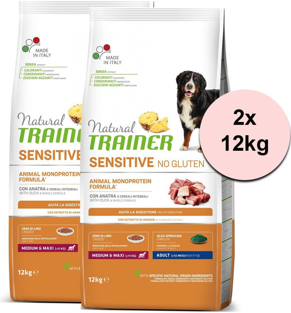 Nova Foods Trainer Natural SENSITIVE No Gluten Adult Medium / Maxi Duck 2 x 12 kg