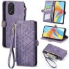 Peňaženkové kožené puzdro Geometric Zipper na Oppo A38 - Fialová Peňaženkové kožené puzdro Geometric Zipper na Oppo A38 - Fialová
