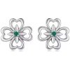 For Silver Strieborné puzetové náušnice v tvare štvorlístka so zeleným zirkónom - Striebro 925 For Silver Strieborné puzetové náušnice v tvare štvorlístka so zeleným zirkónom - Striebro 925