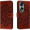 Peňaženkové kožené puzdro Sun Mandala na Honor 70 - Hnedá Peňaženkové kožené puzdro Sun Mandala na Honor 70 - Hnedá
