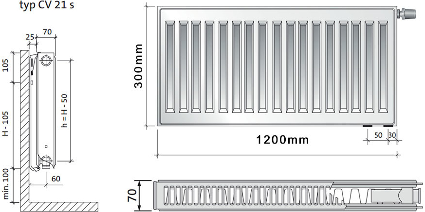 Purmo CV21s 300 x 1200