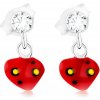 Šperky eshop - Puzetové strieborné 925 náušnice s červeným bodkovaným srdiečkom, krištáľ PC15.35 Šperky eshop - Puzetové strieborné 925 náušnice s červeným bodkovaným srdiečkom, krištáľ PC15.35