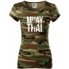 Nápis Muay Thai - Dámske maskáčové tričko - XS ( Hnedý maskáč ) Nápis Muay Thai - Dámske maskáčové tričko - XS ( Hnedý maskáč )
