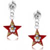 Šperky eshop - Náušnice zo striebra 925, červená hviezda s farebným kvietkom, krištáľ PC18.16 Šperky eshop - Náušnice zo striebra 925, červená hviezda s farebným kvietkom, krištáľ PC18.16