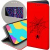 Flipové puzdro Hello Case pre Apple iPhone 13 Flipové puzdro Kabura červené Hallooween pavúky