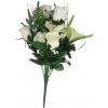 Ruža & Alstromeria & Karafiát x18 kytica biela 50cm umelá Ruža & Alstromeria & Karafiát x18 kytica biela 50cm umelá