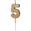 Sviečka PartyDeco Číslo 5 gold 4,5cm Sviečka PartyDeco Číslo 5 gold 4,5cm