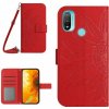 Peňaženkové kožené puzdro Skin Feel Sun Flower na Motorola Moto E20 / E30 / E40 - Červená Peňaženkové kožené puzdro Skin Feel Sun Flower na Motorola Moto E20 / E30 / E40 - Červená