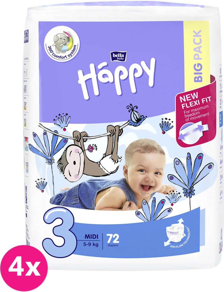 BELLA HAPPY Midi Big Pack 3 5-9 kg 4x 72 ks