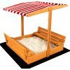SAND TROPIC Drevené pieskovisko s lavičkami a strieškou 120x120cm (impregnované) červeno-biele SAND TROPIC Drevené pieskovisko s lavičkami a strieškou 120x120cm (impregnované) červeno-biele