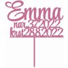 Zápich - Meno s dátumami nar. a krst typ 2 - Ružová zrkadlová - bez paličky - 12cm Zápich - Meno s dátumami nar. a krst typ 2 - Ružová zrkadlová - bez paličky - 12cm