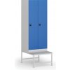 Šatníková skrinka S1 s lavičkou, 2 oddiely, 1875 x 600 x 500/800 mm, demont, zámok s čítačkou RFID kariet, modré dvere Šatníková skrinka S1 s lavičkou, 2 oddiely, 1875 x 600 x 500/800 mm, demont, zámok s čítačkou RFID kariet, modré dvere
