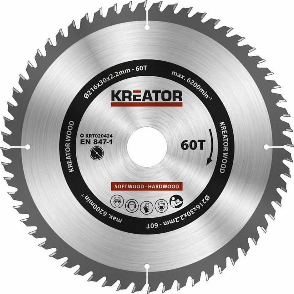 Kreator KRT020424 Pílový kotúč na drevo 216mm, 60T
