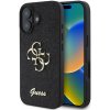 Guess PU Fixed Glitter 4G Metal Logo Zadní pro iPhone 16 Black