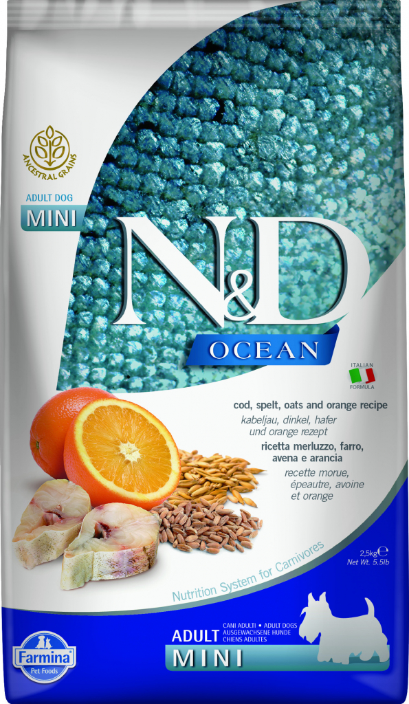 N&D dog Ocean LG Adult mini treska & pomaranč 2,5 kg