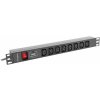 Lanberg racková napájacia lišta PDU 19'' 1U, 16 A, 8× IEC C13, vstup IEC C20, kábel 2 m, čierna Lanberg racková napájacia lišta PDU 19'' 1U, 16 A, 8× IEC C13, vstup IEC C20, kábel 2 m, čierna