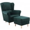 Tempo Kondela Kreslo ušiak s taburetom, látka smaragdová, ASTRID Tempo Kondela Kreslo ušiak s taburetom, látka smaragdová, ASTRID