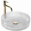 Rea Cristal, sklenené umývadlo na dosku 390x390x95 mm, číra-zlatá matná, REA-U8881 Rea Cristal, sklenené umývadlo na dosku 390x390x95 mm, číra-zlatá matná, REA-U8881