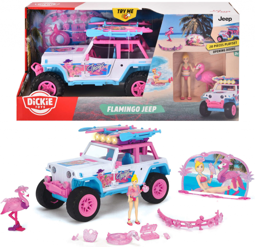 Dickie Playlife Jeep Pink Drivez s plameniakom 22 cm