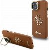 Guess PU Grained 4G Logo Stand Camera Frame zadný kryt pre iPhone 15 Brown