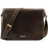 Kožená taška cez rameno Messenger double - Tuscany Leather Farba: Tmavohnedá Kožená taška cez rameno Messenger double - Tuscany Leather Farba: Tmavohnedá