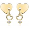 Šperky eshop - Náušnice zo žltého 585 zlata - plné srdce, srdiečkový obrys, číry zirkón S5GG255.50 Šperky eshop - Náušnice zo žltého 585 zlata - plné srdce, srdiečkový obrys, číry zirkón S5GG255.50
