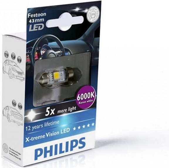 PHILIPS C5W X-tremeVision 12V 1W LED 6000K - 43mm