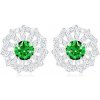 Šperky eshop - Ródiované náušnice, striebro 925, kvet - číre zirkónové lupene a zelený stred R37.19 Šperky eshop - Ródiované náušnice, striebro 925, kvet - číre zirkónové lupene a zelený stred R37.19