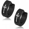 Šperky eshop - Okrúhle čierne náušnice z ocele 316L, kríž bielej farby, kĺbové zapínanie R37.6 Šperky eshop - Okrúhle čierne náušnice z ocele 316L, kríž bielej farby, kĺbové zapínanie R37.6