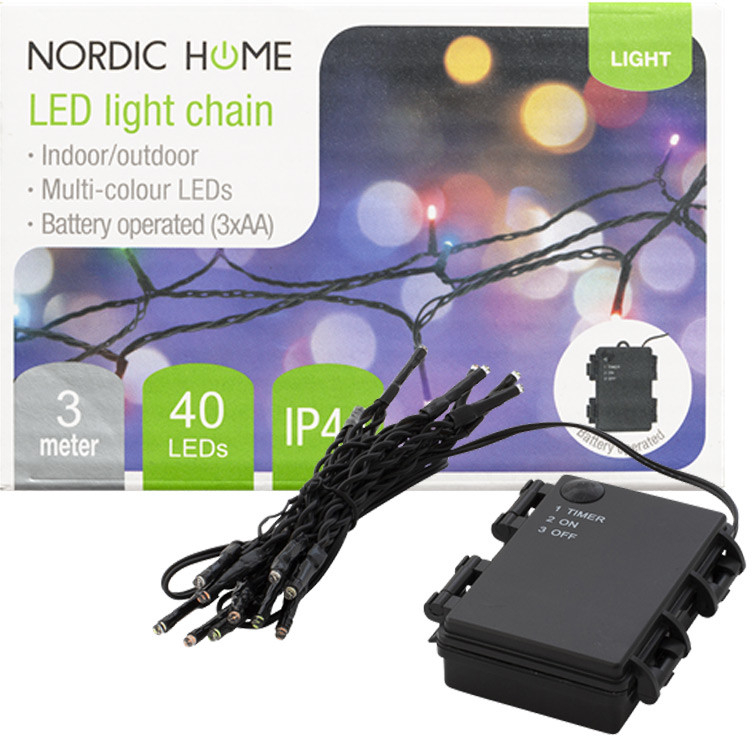 DELTACO LGT-106 NORDIC HOME Vianočné osvetlenie reťaz 3m IP44 RGB časovač